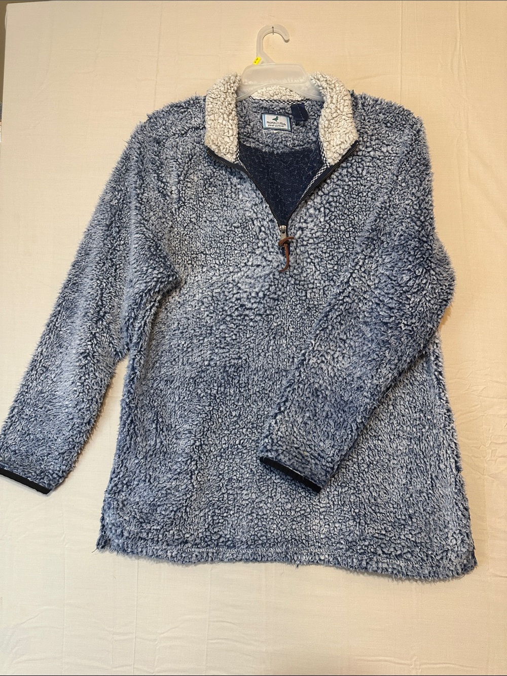 Properly Tied Women's Plush Teddy Pullover Jacket in Blue with Cream Collar
